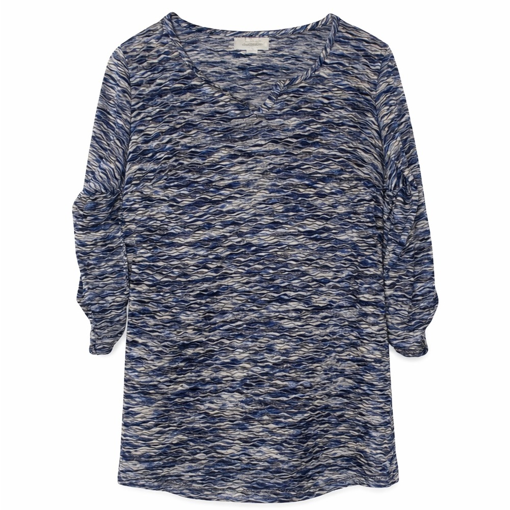 Dressbarn Brushed Dolman Knit Top Navy Space Dye V-Neck Roll Tab Sleeve Large